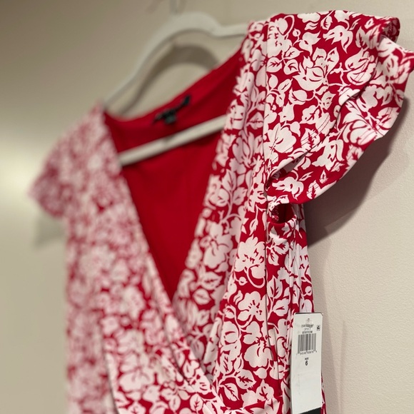 Lauren Ralph Lauren Berry Red Cream White Floral Print Fitted Dress Size 6 NWT - Picture 6 of 14